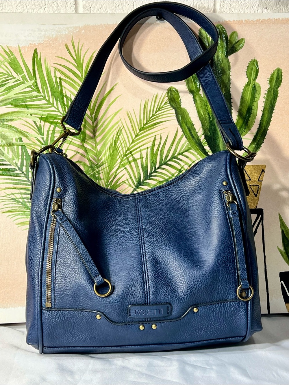 Rosetti Navy Blue Shoulder Bag with Antique Gold Accents